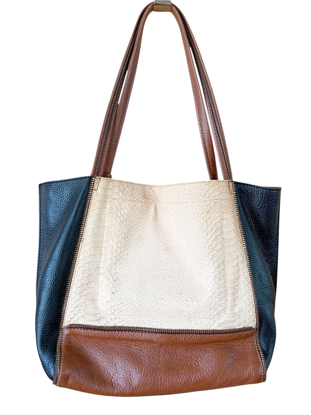 Botkier Tan Cream and Black Leather Tote Bag - Picture 2 of 10